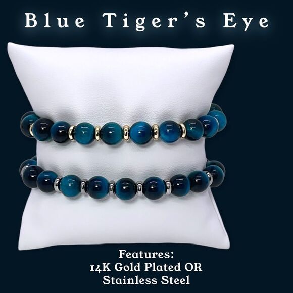 NWT Wool + Pepper Co. Blue Tiger’s Eye Bracelet - Picture 1 of 3